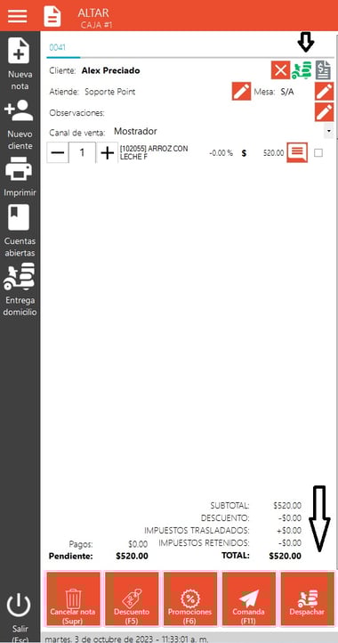 entrega de envio de venta  en proceso